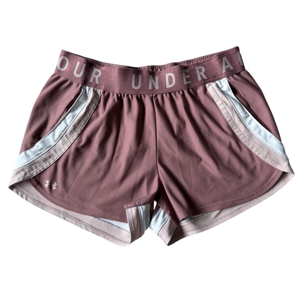 Under Armour HeatGear Women Large Mauve Purple Running Shorts Pockets